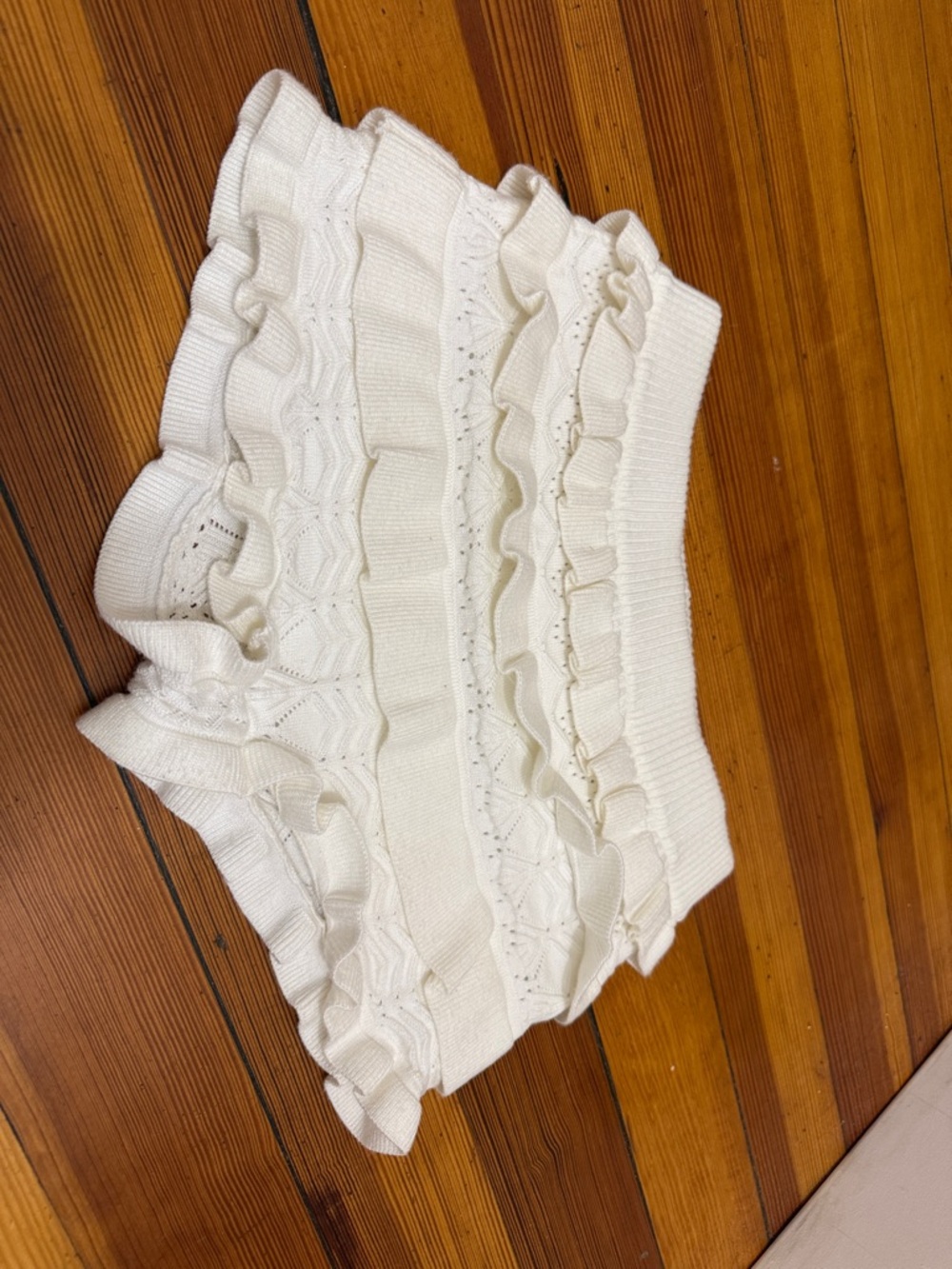 Edikted Cream Ruffle Knit Bermuda Shorts